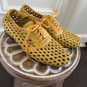OTBT Woven Yellow Leather Lace Up Open Weave Pattern Oxford ULETA 6M